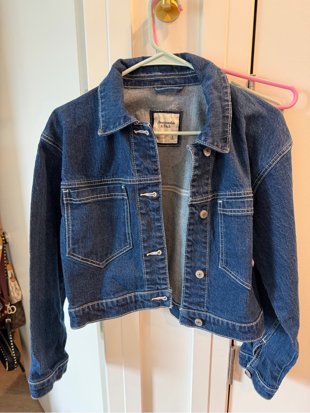 Abercrombie & Fitch Indigo Blue Cropped Denim Jacket